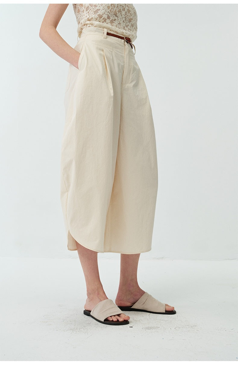 Minimalist Curved Pleated Lightweight Breathable Wide-leg Pants