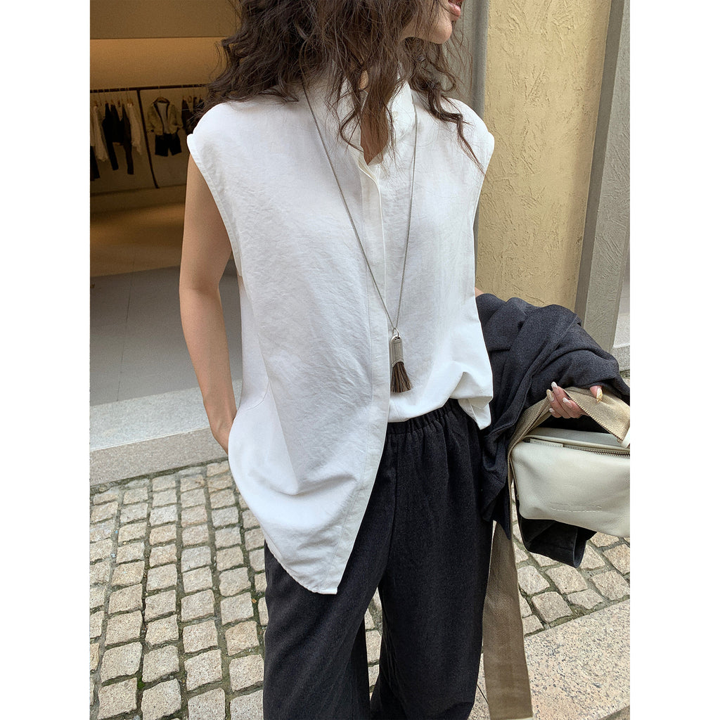 Elegant Sleeveless Stand Collar Versatile Shirt