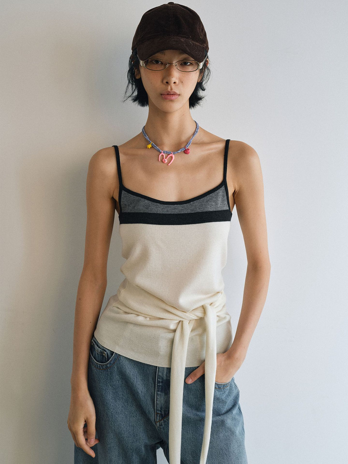 Comfortable Color-Block Slim Sleeveless Casual Wool Knit Camisole Top