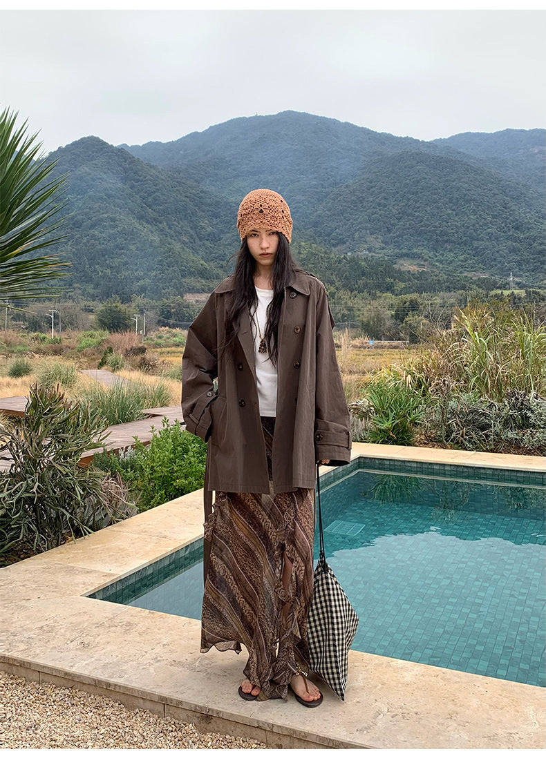 Double-Breasted Lapel Mid-Length Trench Coat