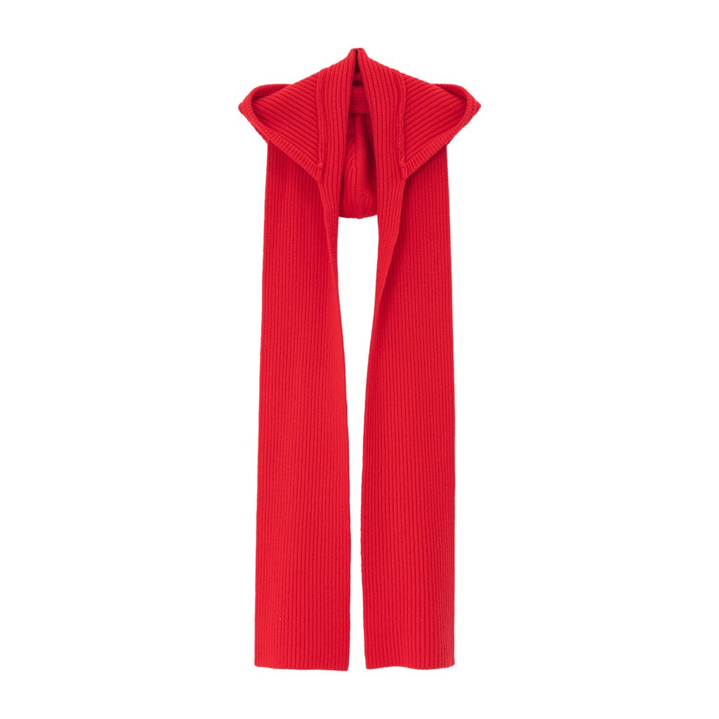 Merino Wool Groove Ribbed Hooded Scarf