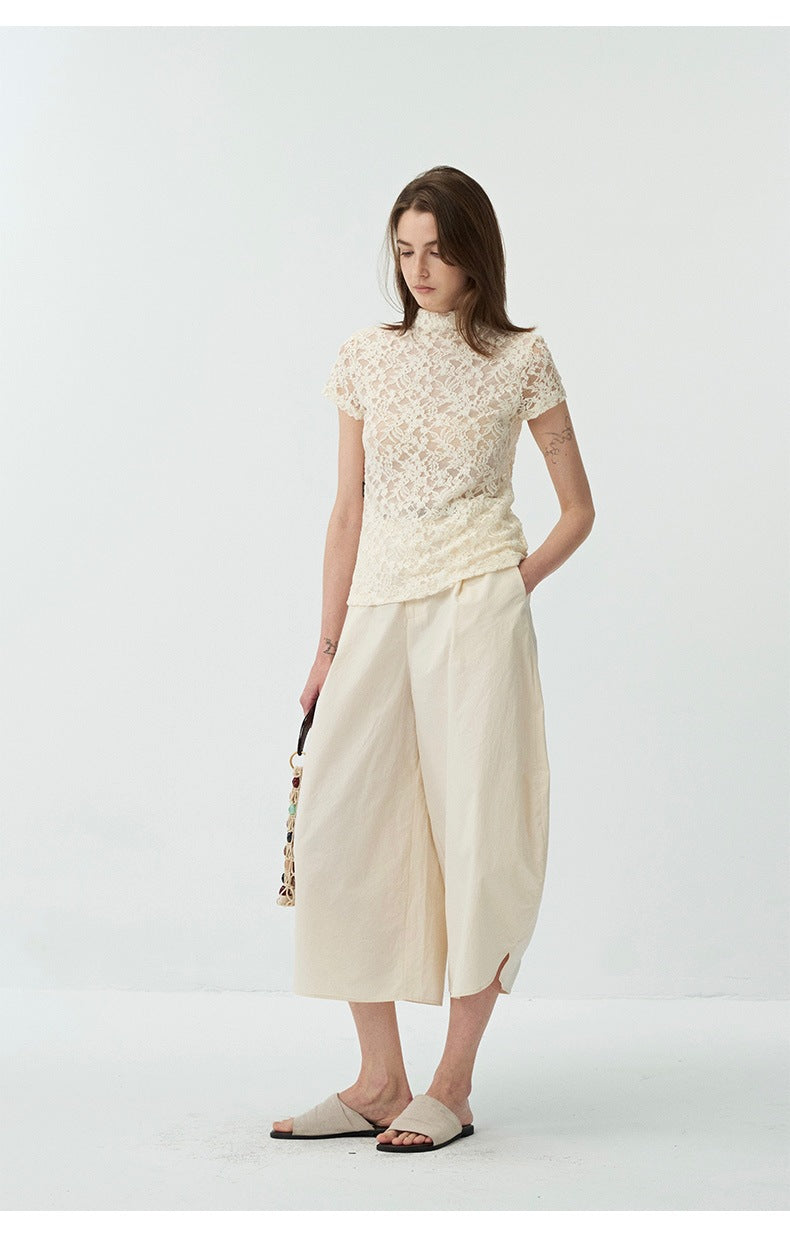 Minimalist Curved Pleated Lightweight Breathable Wide-leg Pants