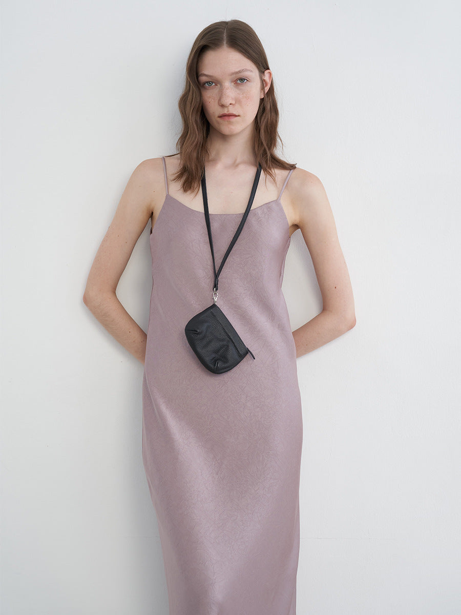 Satin Casual Style Scoop Neck Spaghetti Strap Dress