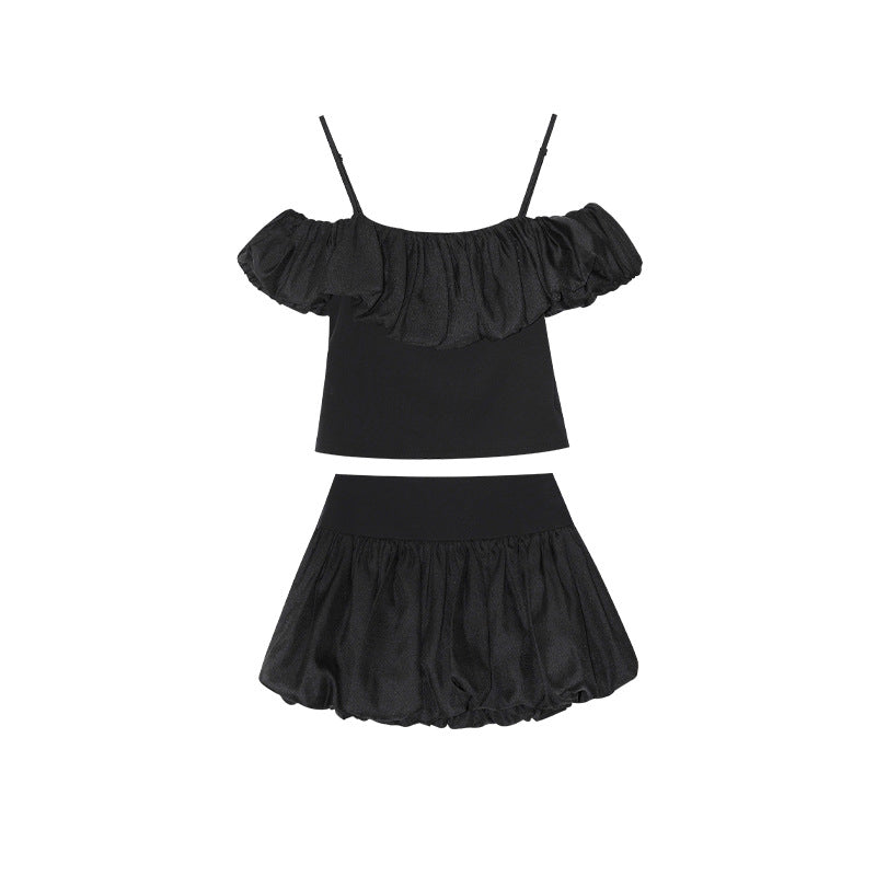 Bubble Hem Off-Shoulder Top & Mini Skirt Set