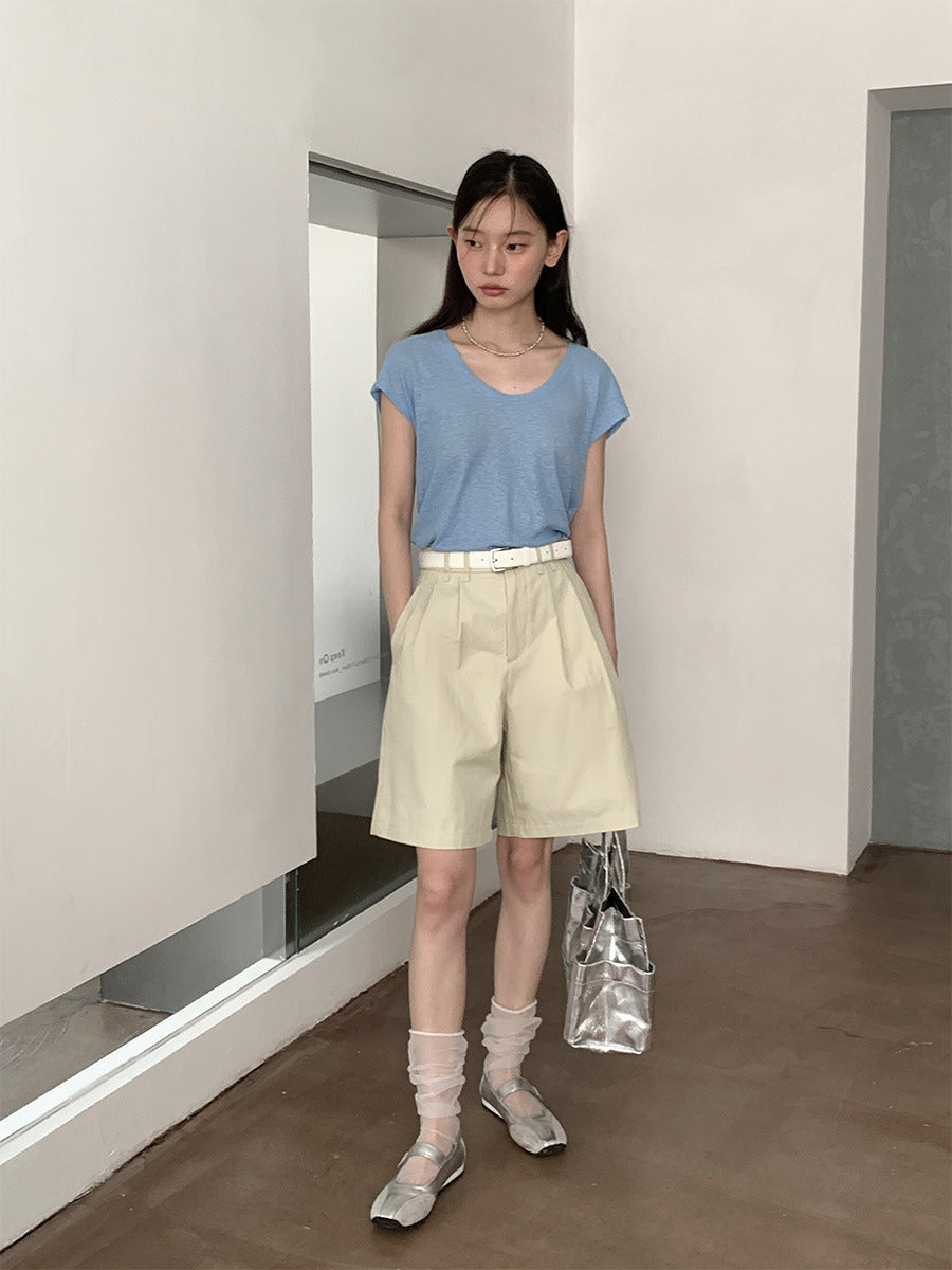 Cotton Pleated Versatile Casual Shorts