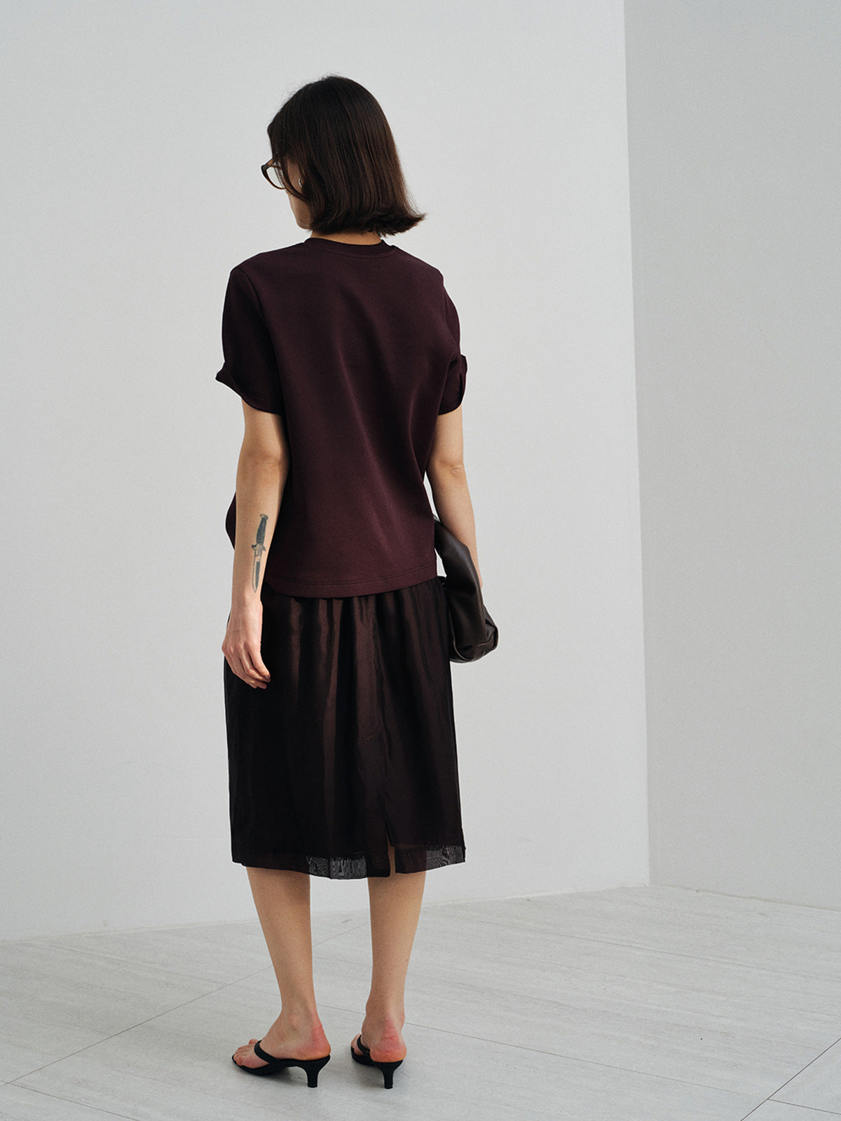 Matte Glossy Organza Mulberry Silk Elastic Waist Drape Skirt