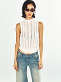 Openwork Knit Mock Neck Sleeveless Sweater Top