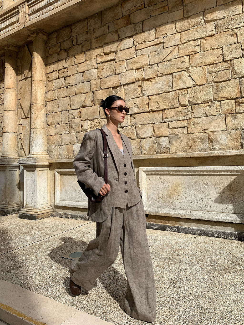 Wide-Leg Linen Suit Pants