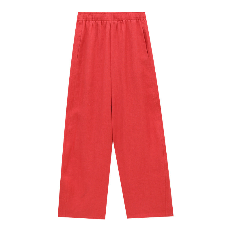 Linen Elastic Waist Wide-Leg Casual Pants