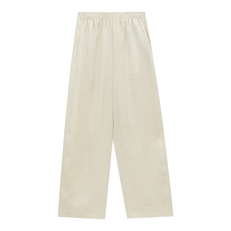 Linen Elastic Waist Wide-Leg Casual Pants