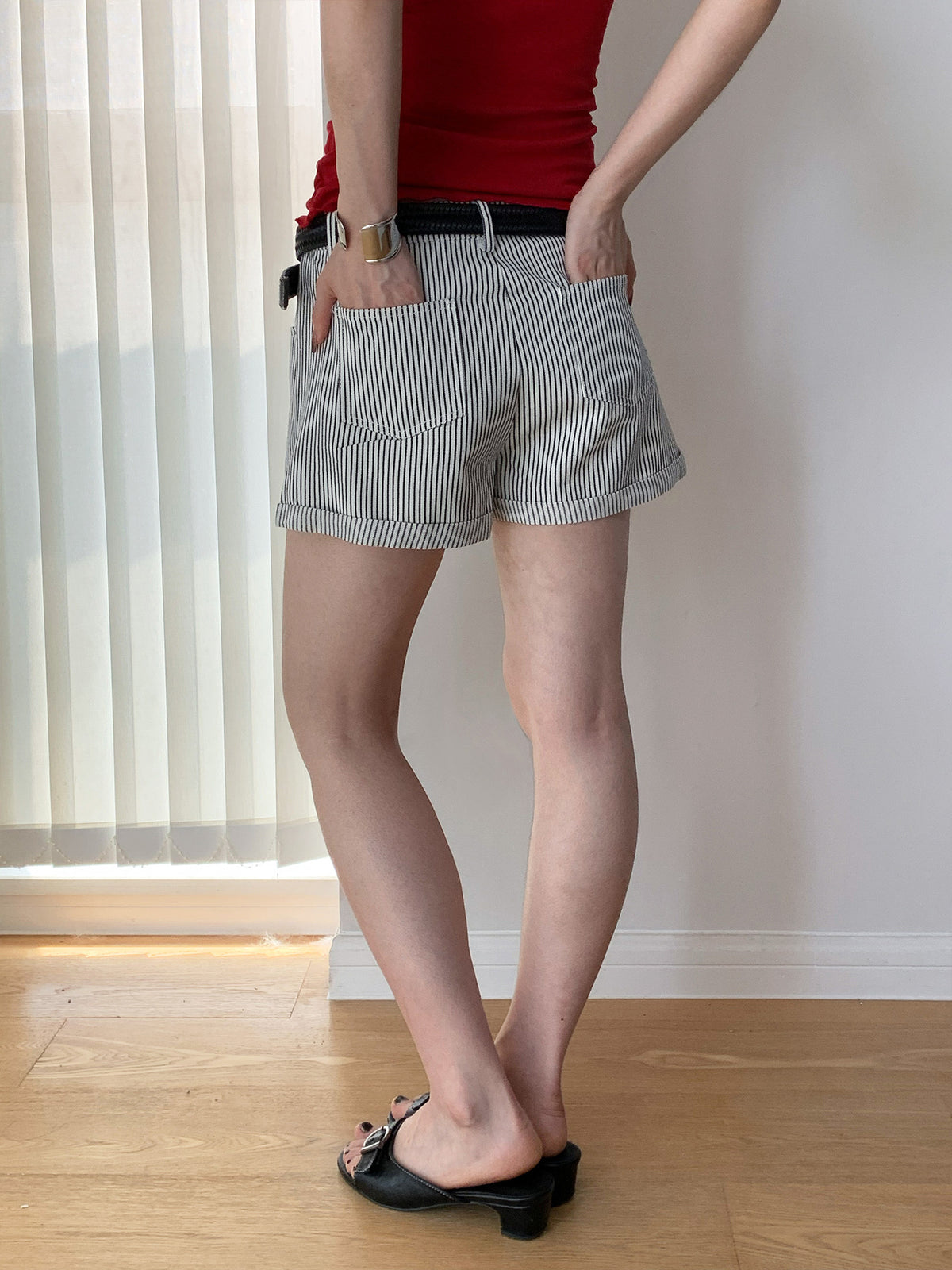Striped Casual Denim Low-Rise Shorts