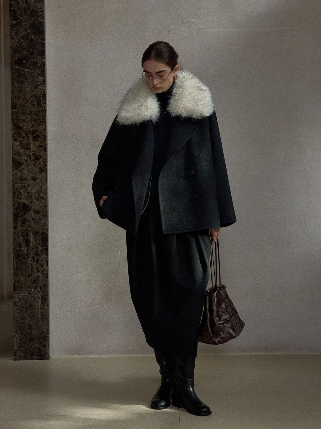 Merino Wool Large Collar Coat