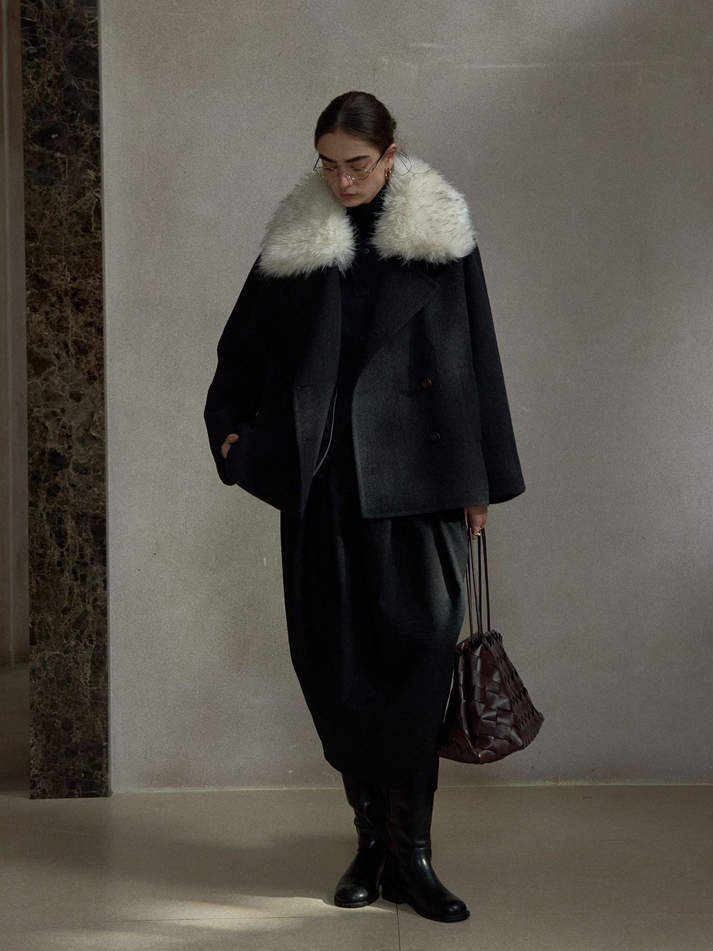 Merino Wool Large Collar Coat