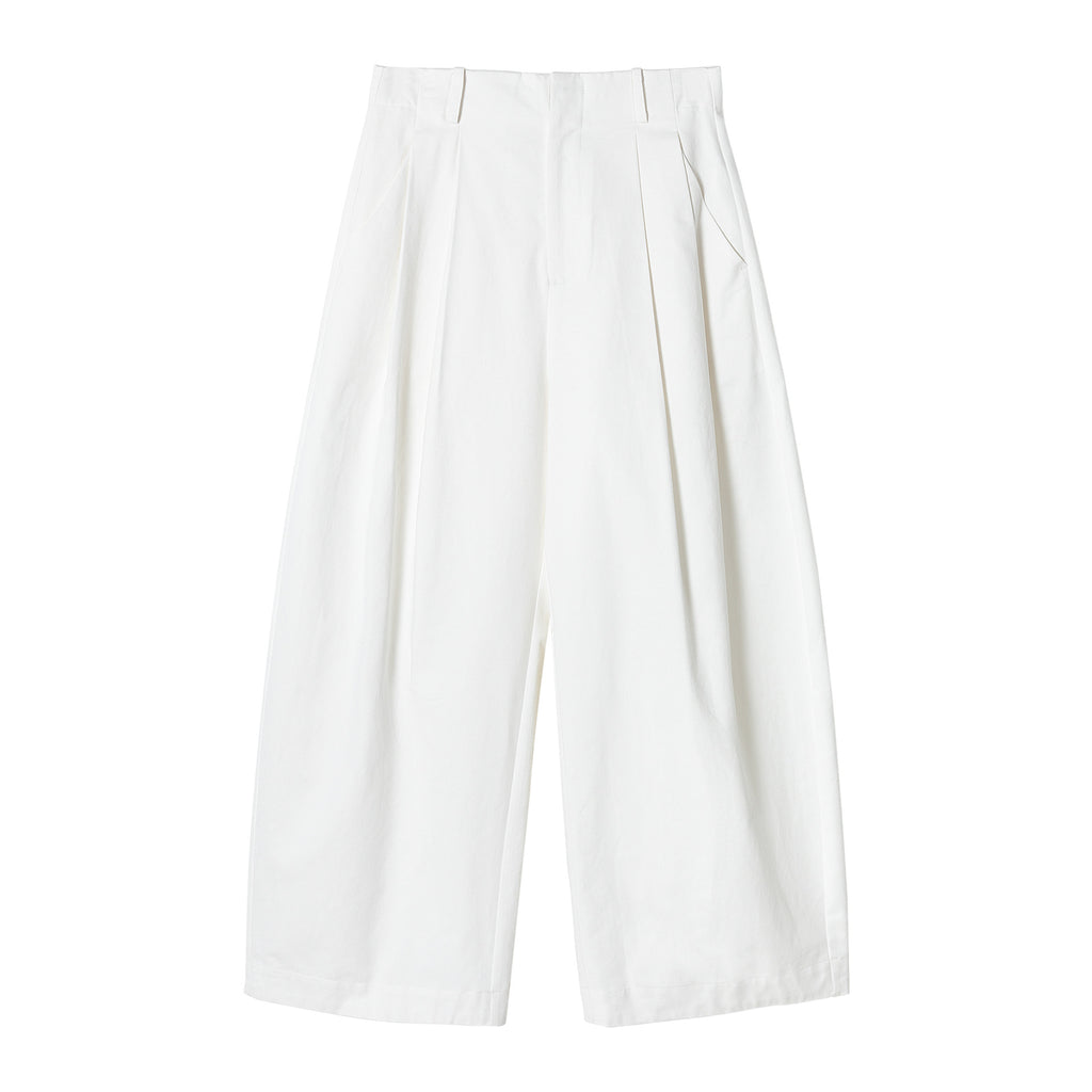 High-waisted Cotton Brushed Curved Baggy Pleated Pants