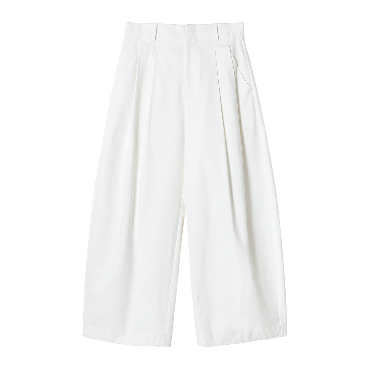 High-waisted Cotton Brushed Curved Baggy Pleated Pants