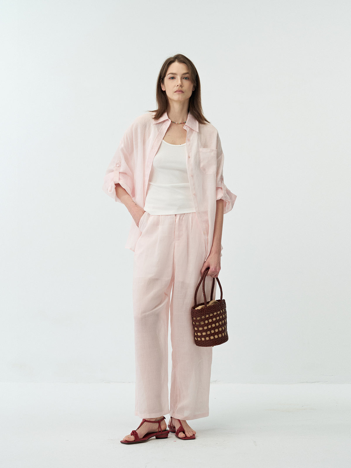 Butterfly Twisted Hollow Back Sheer Linen Shirt
