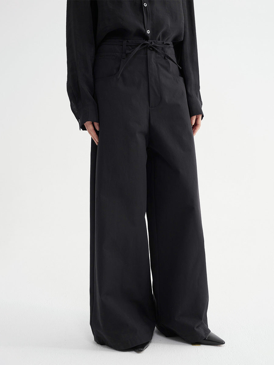Wide-leg High-waist Solid Color Pants