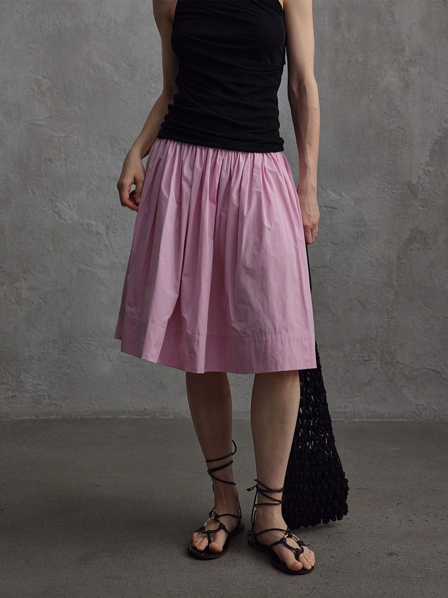 A-Line Pleated Silhouette Puffy Midi Skirt