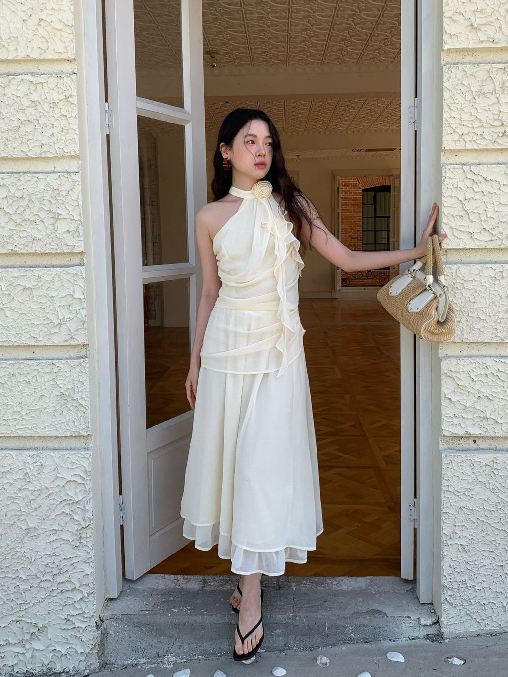 Halter Neck Ruffle Top & Maxi Skirt Set