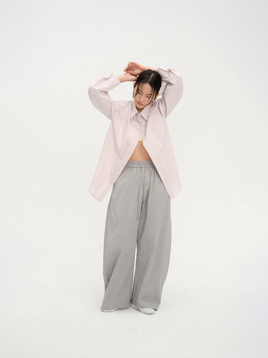Drawstring Elastic Waist Barrel Pants