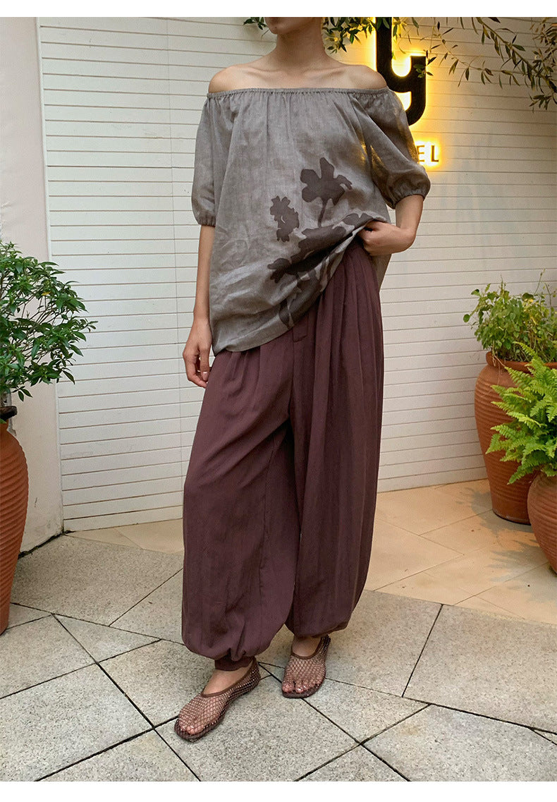 Lyocell High-Waist Pleated Casual Drawstring Lantern Pants