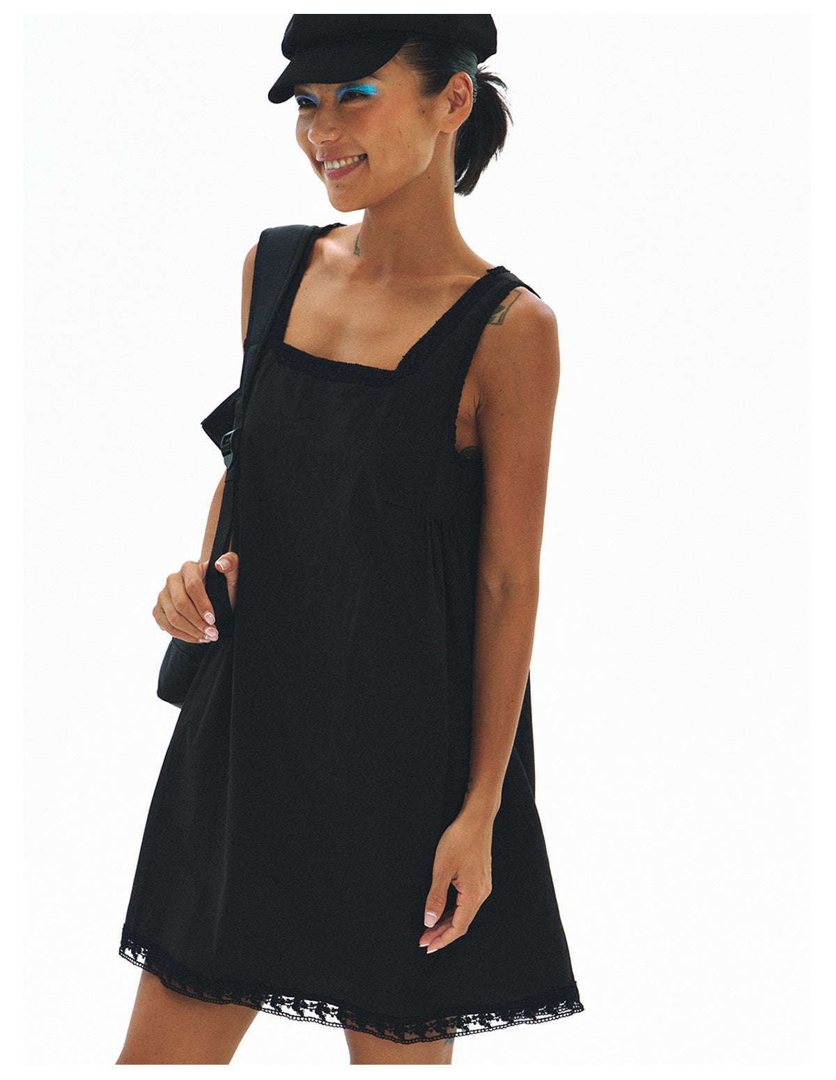 Square-Neck Vintage Style Cotton Lace Trim Dress
