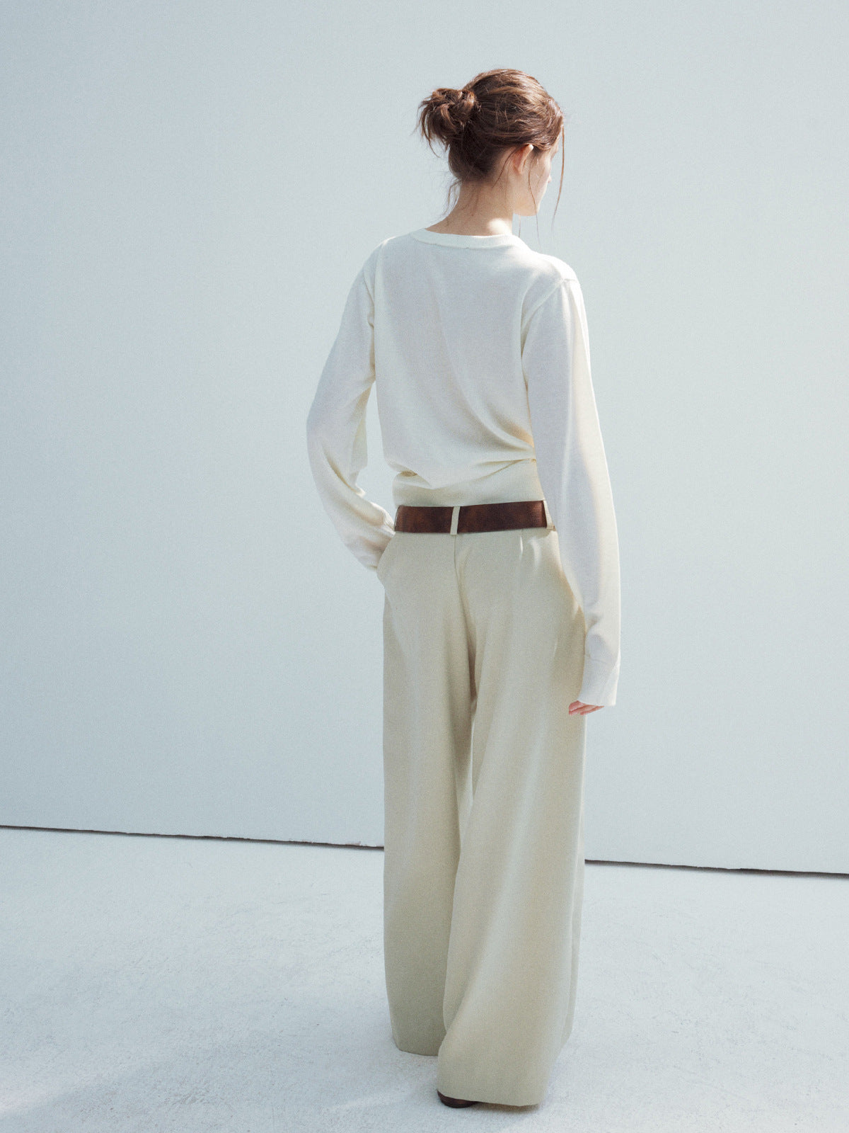 High-waisted Pleated Straight Leg Trousers