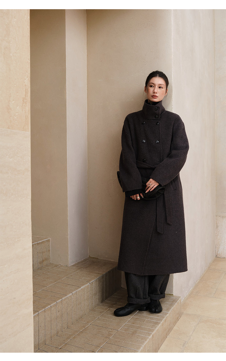 Double-Breasted Long Belt Double-Sided Alpaca Wool Cashmere Coat