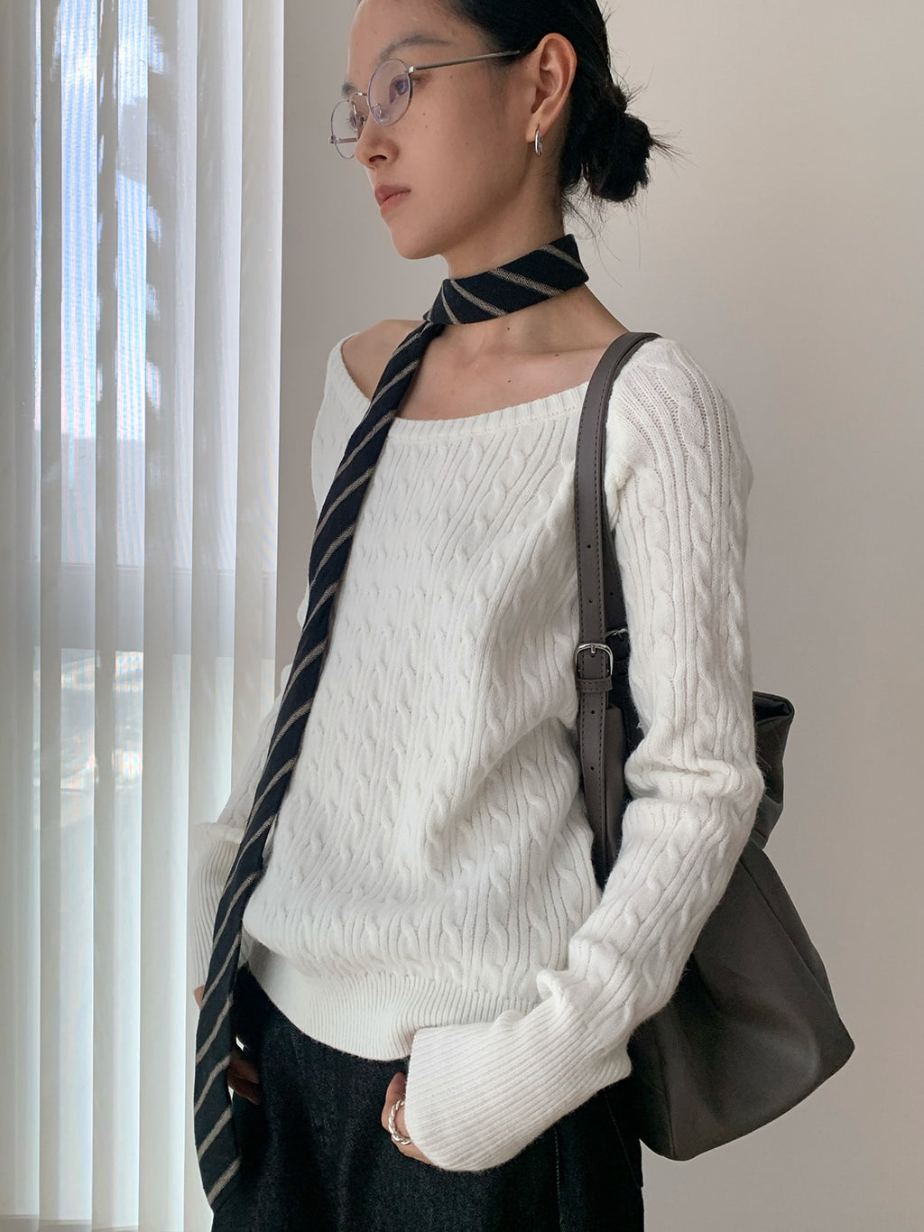 Boat Neck Off-Shoulder Knitted Sweater