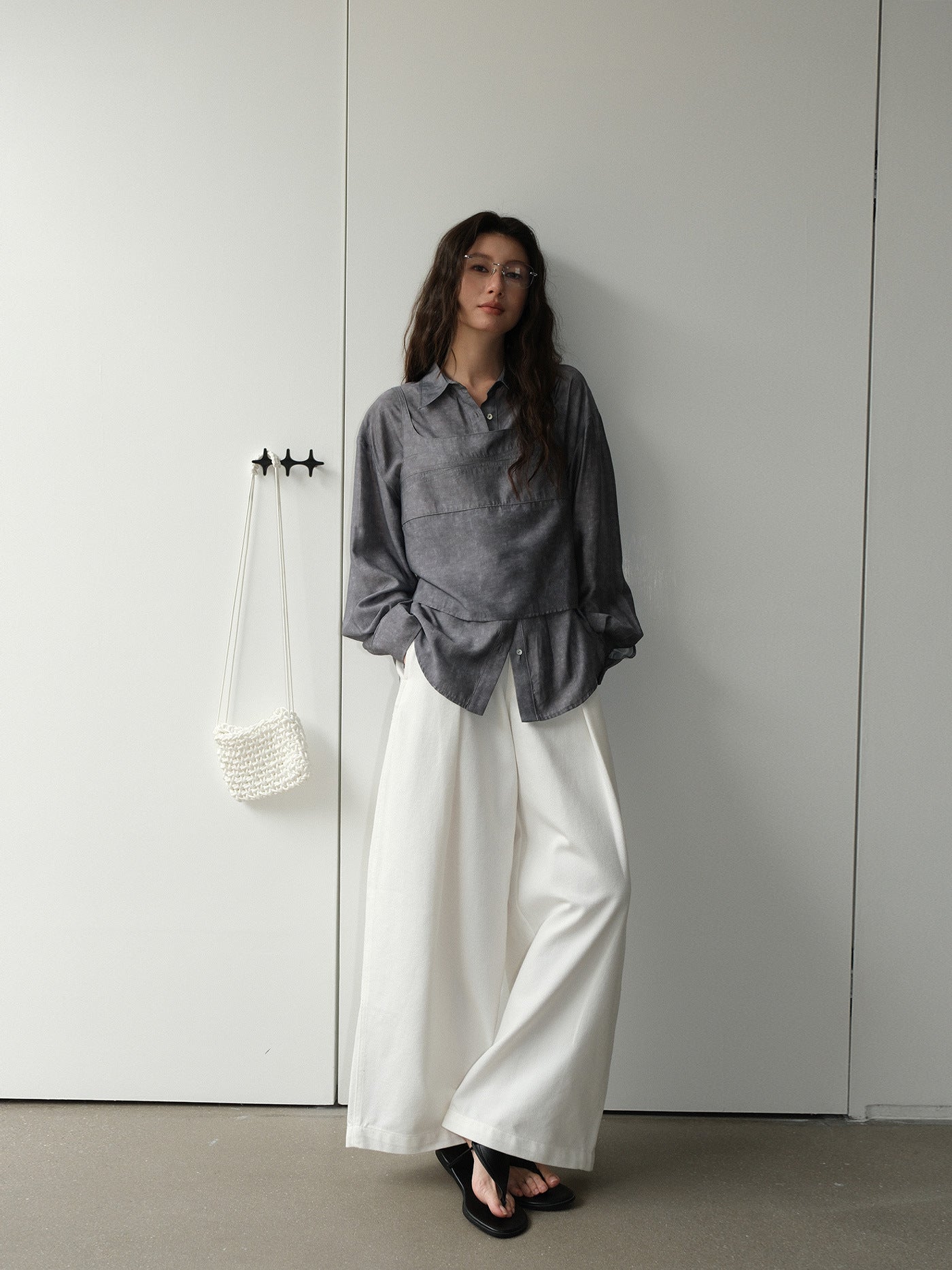 Solid Color Pleated Wide-Leg Pants
