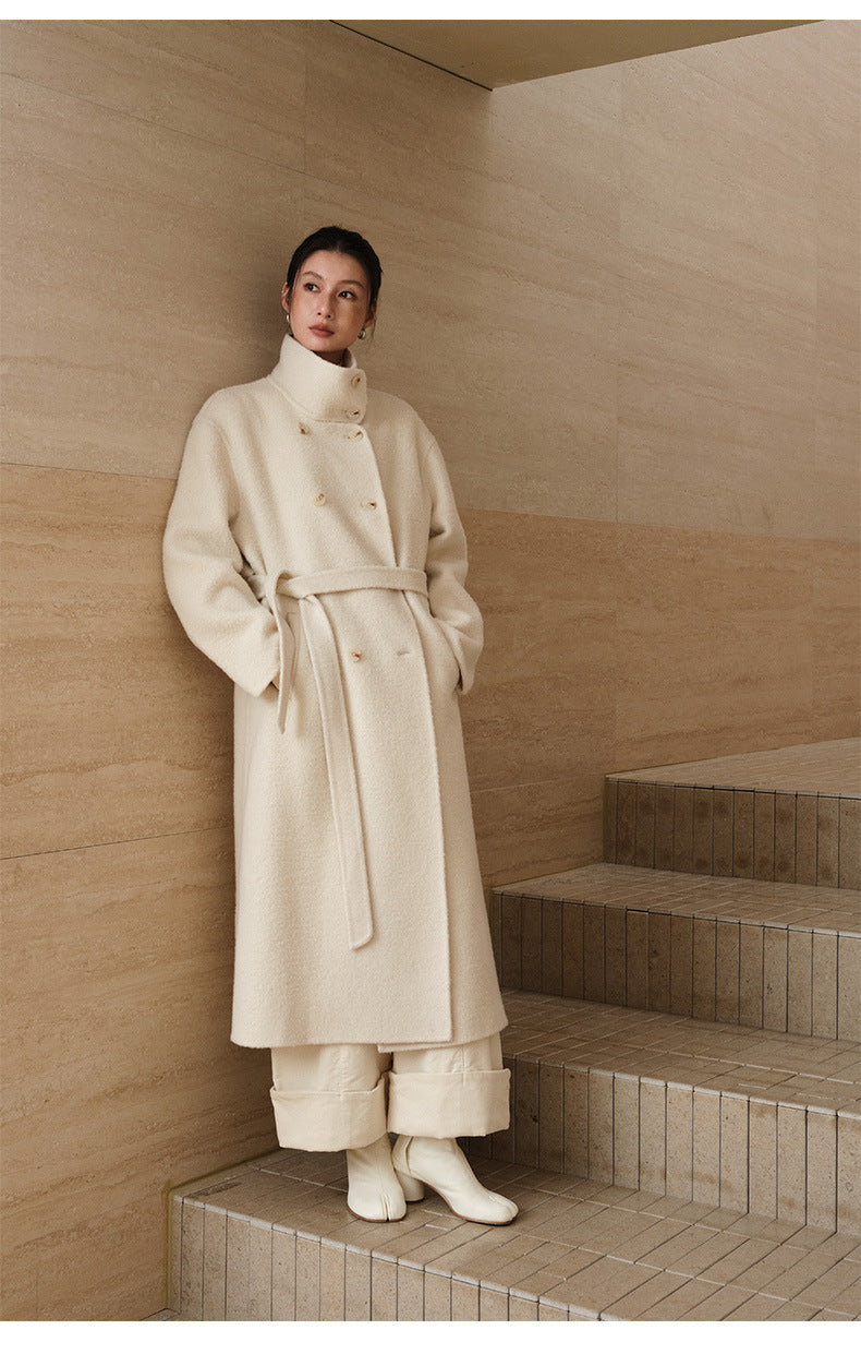 Double-Breasted Long Belt Double-Sided Alpaca Wool Cashmere Coat