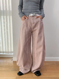 Solid Color High-Waisted Curved Seam Wide Leg Jeans
