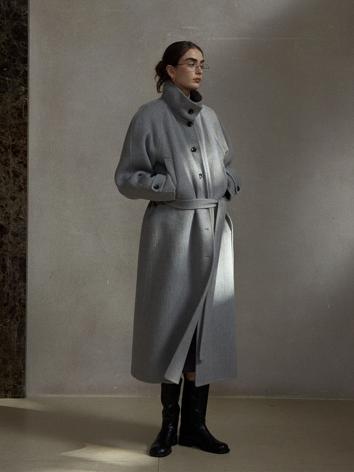 Stand Collar Double-breasted Wool Coat