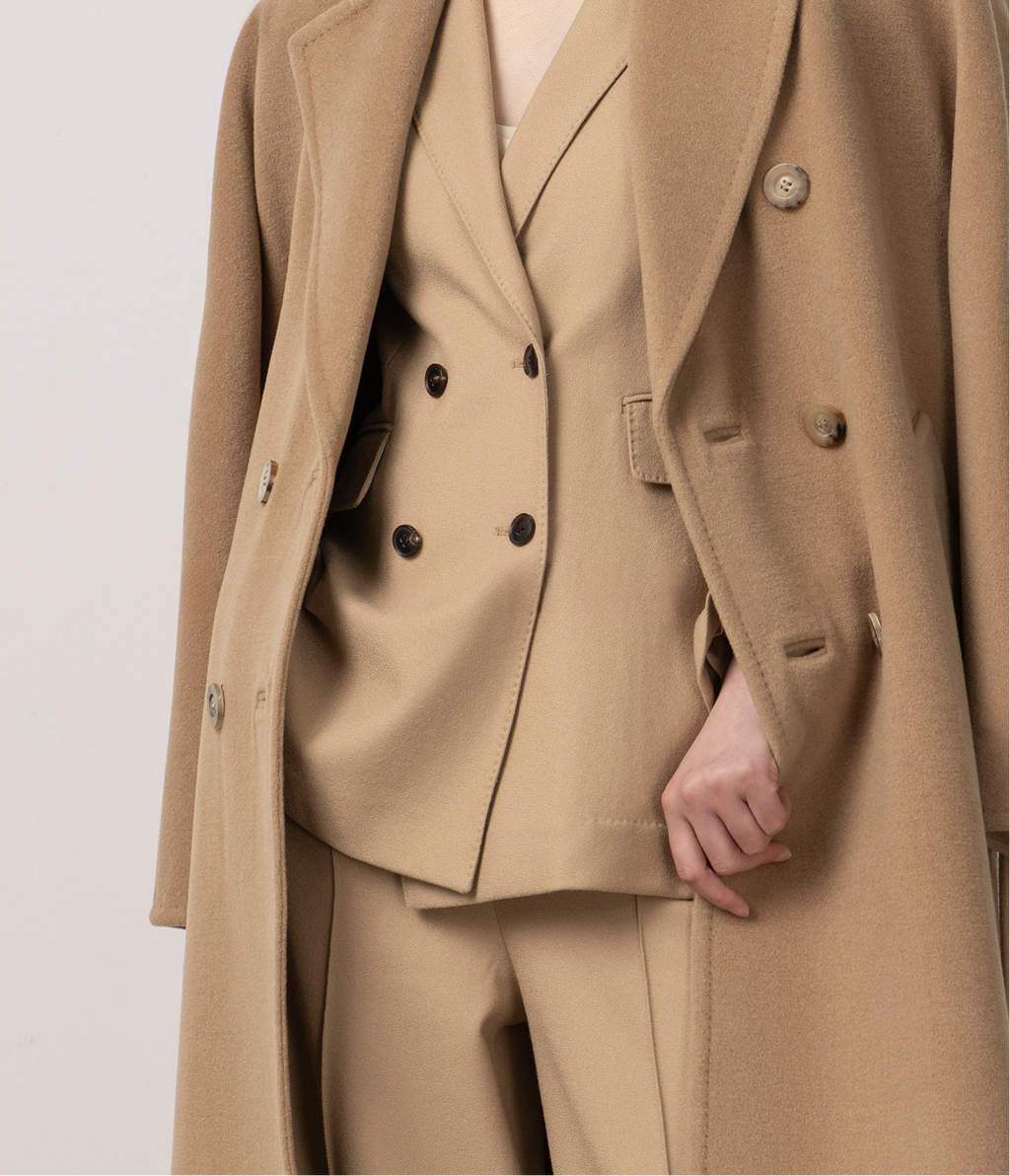 Double-Breasted Merino Wool & Cashmere Coat with Shearling Collar