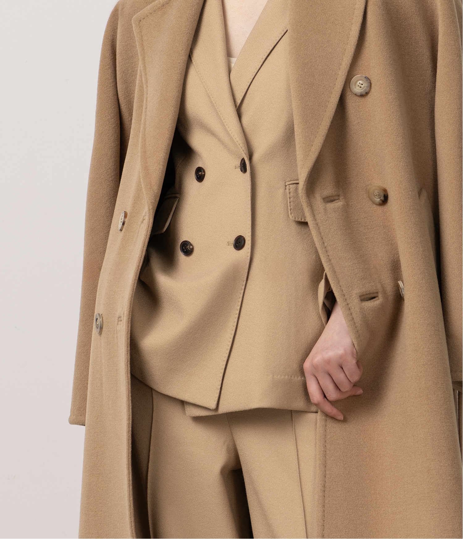 Double-Breasted Merino Wool & Cashmere Coat with Shearling Collar