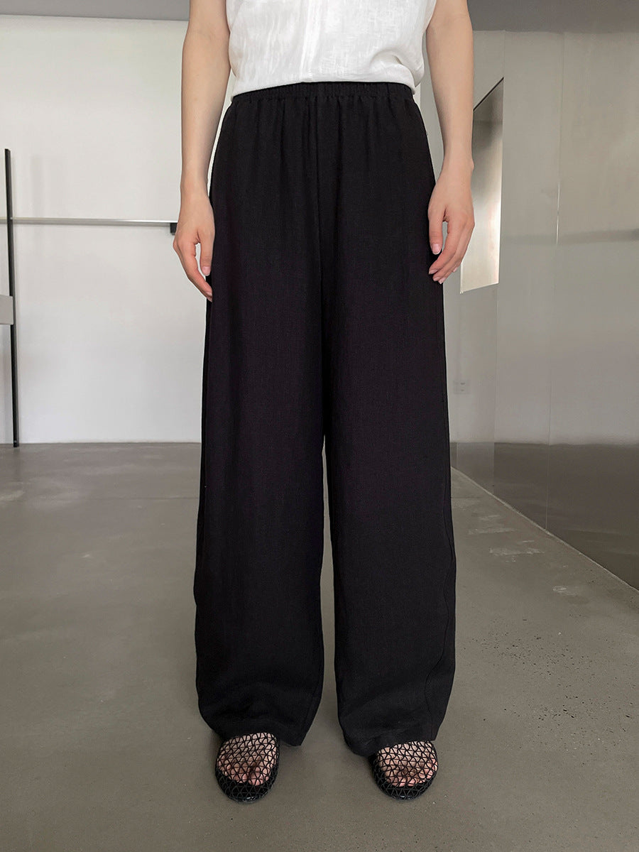 Linen Elastic Waist Wide-Leg Casual Pants