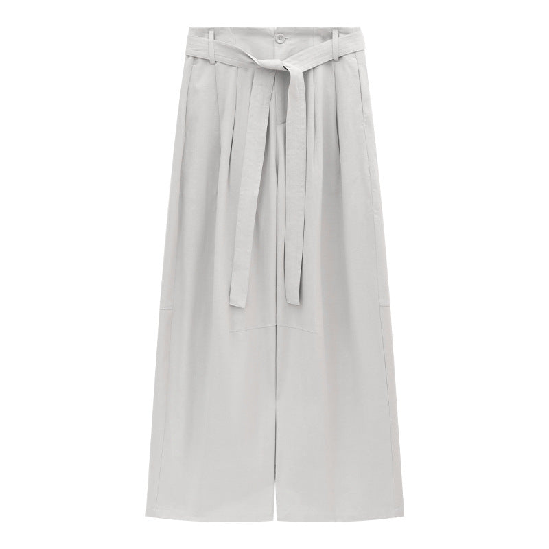 Waist Cord Belt Drape Wide-Leg Pants