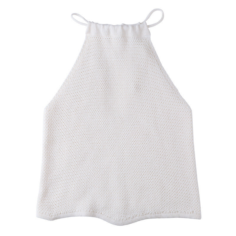 Backless Cotton Knit Drawstring Halter Neck Camisole Top
