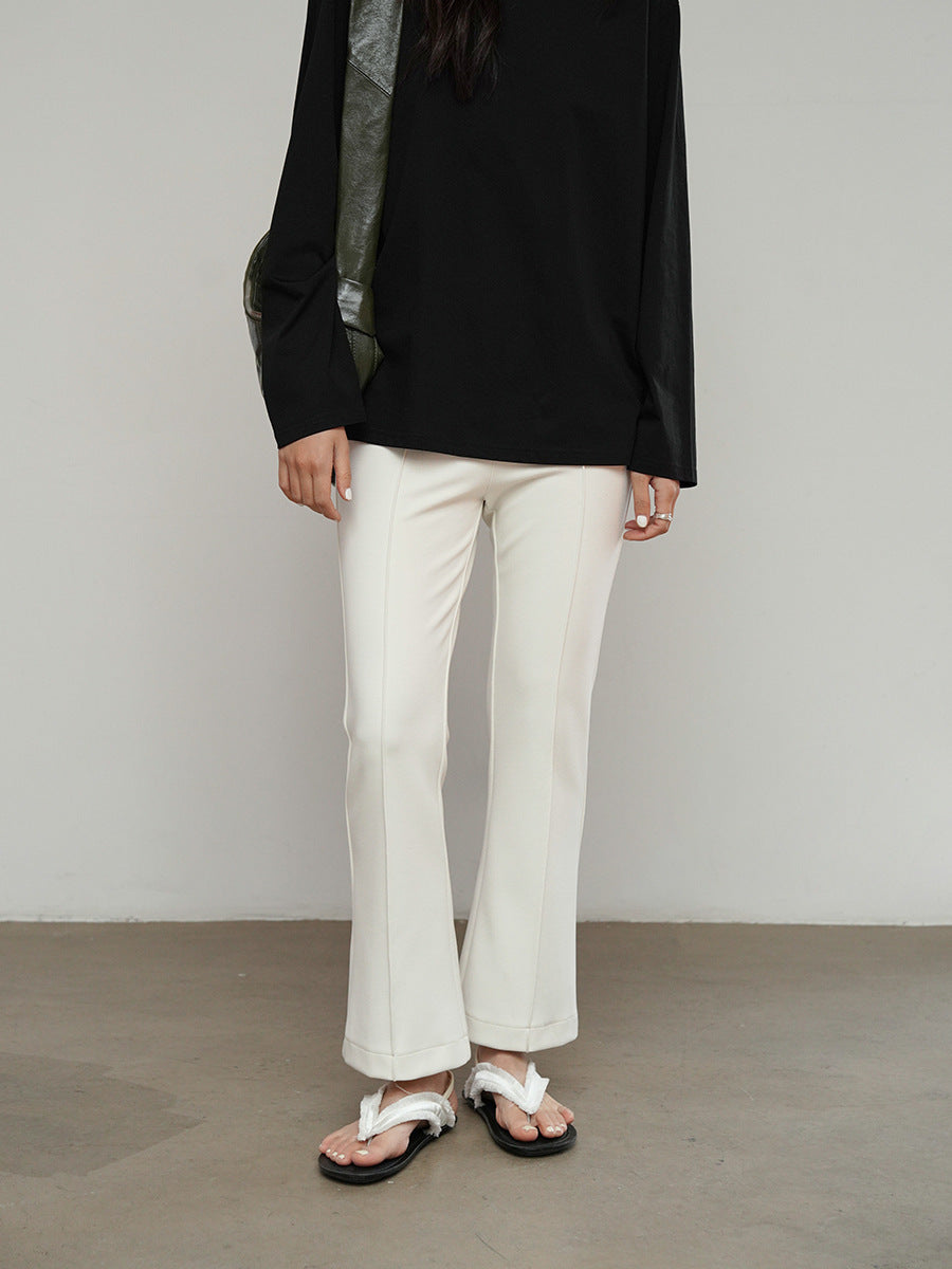 Elastic Waist Slim Flared Casual Pants