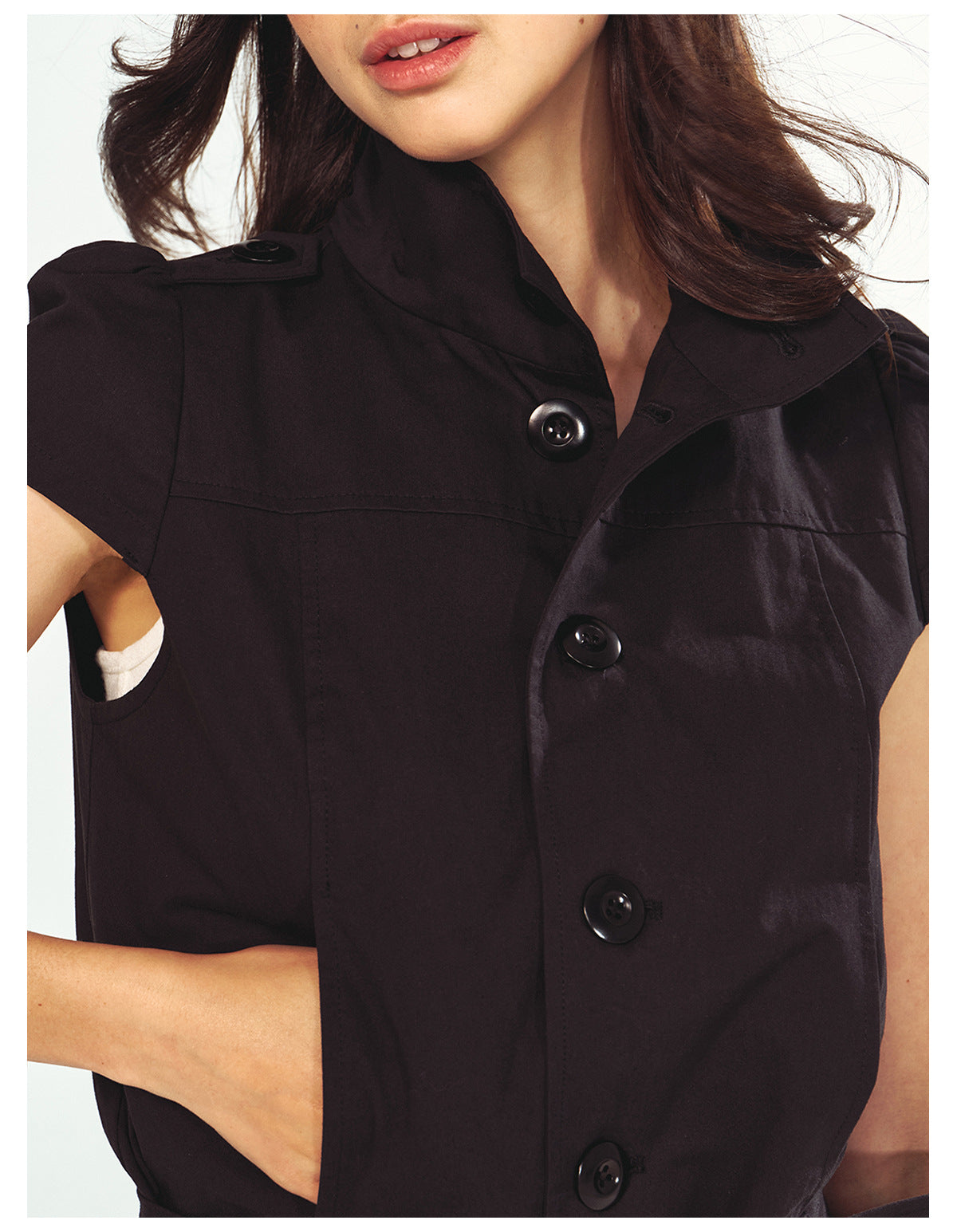 Fashionable Stand Collar Single-Breasted Buckle Lace-Up Jacket Top