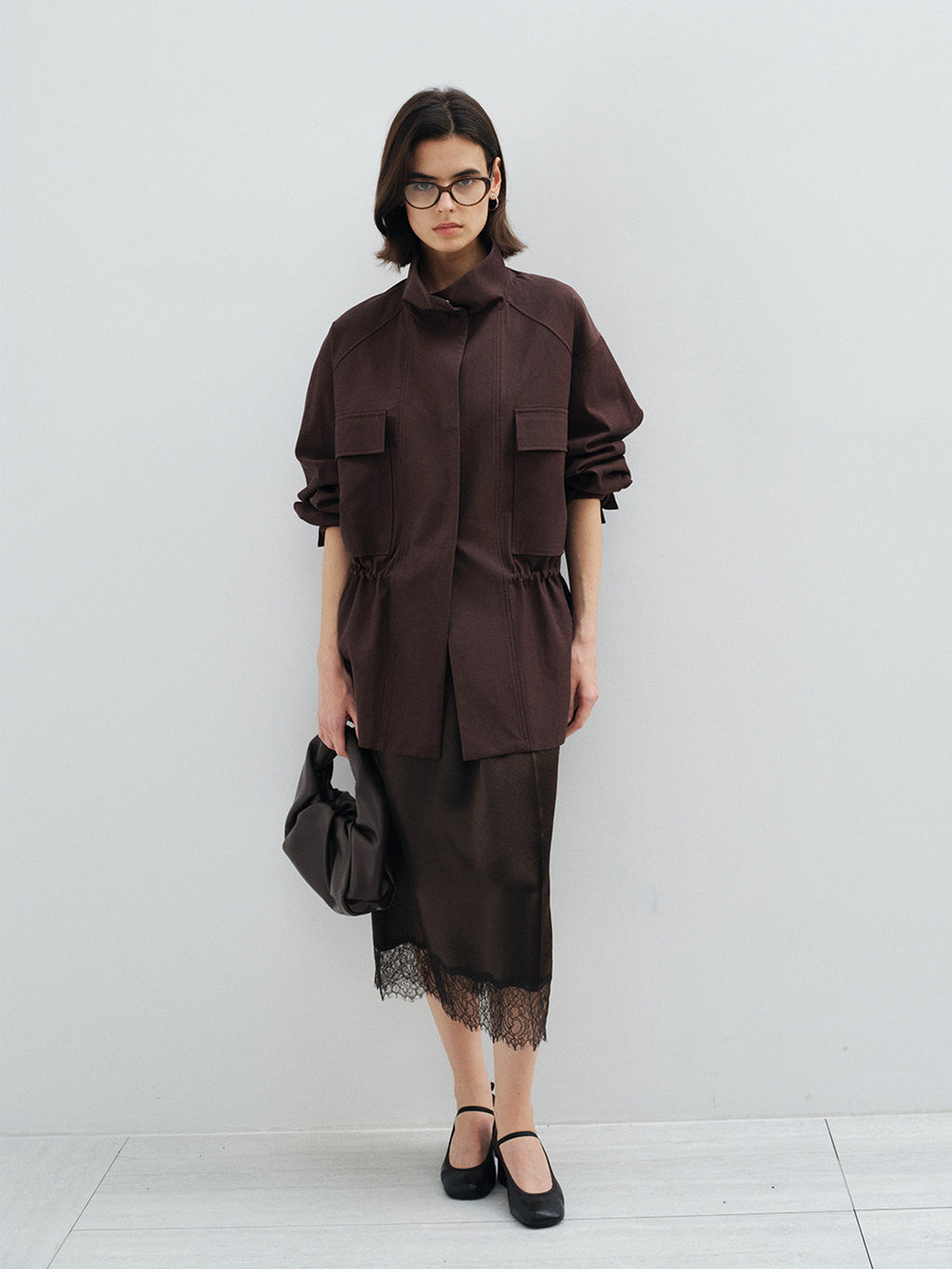Stand Collar Large Patch Pocket Jacket