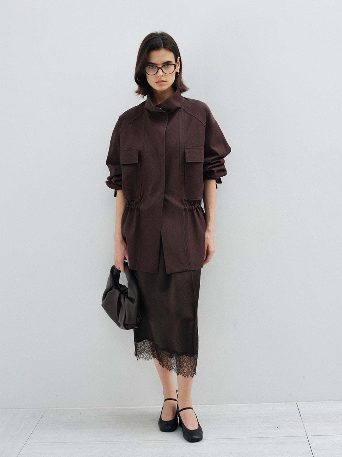 Stand Collar Large Patch Pocket Jacket