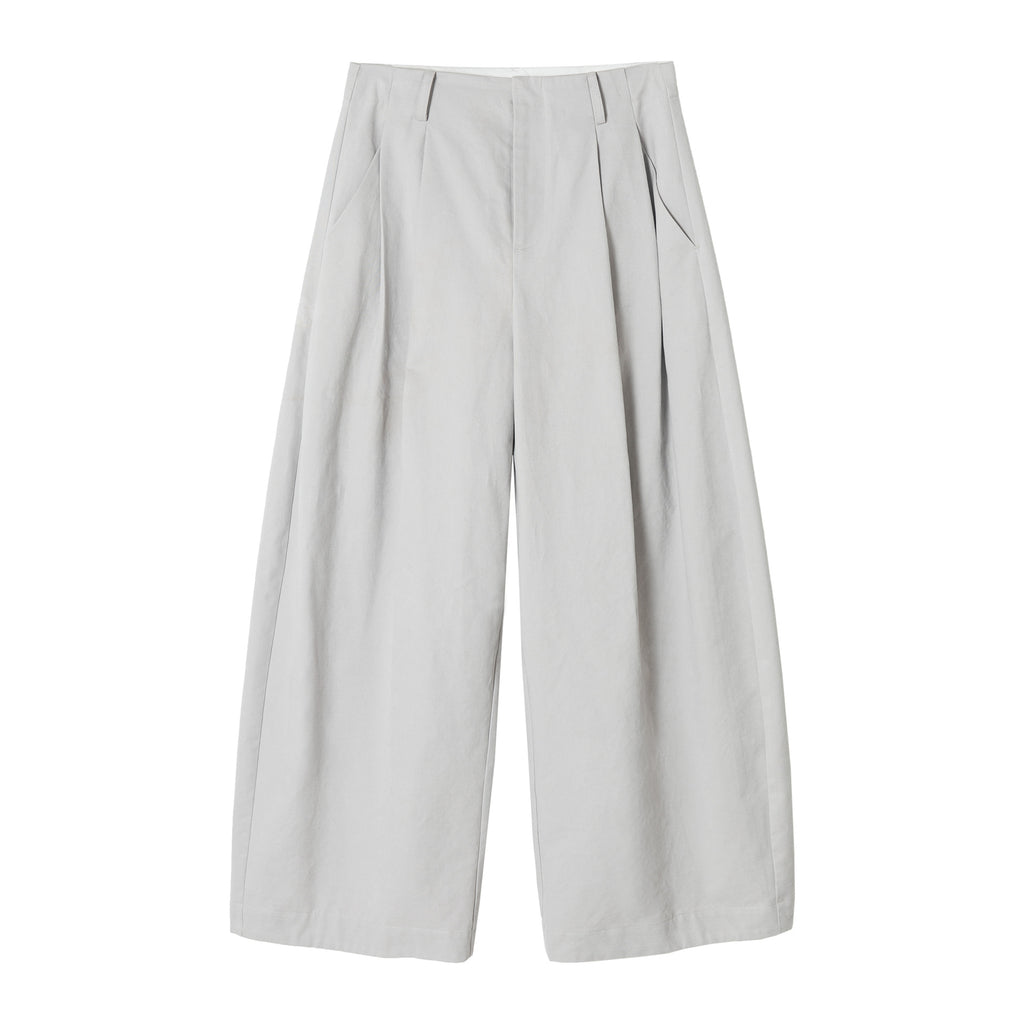 High-waisted Cotton Brushed Curved Baggy Pleated Pants