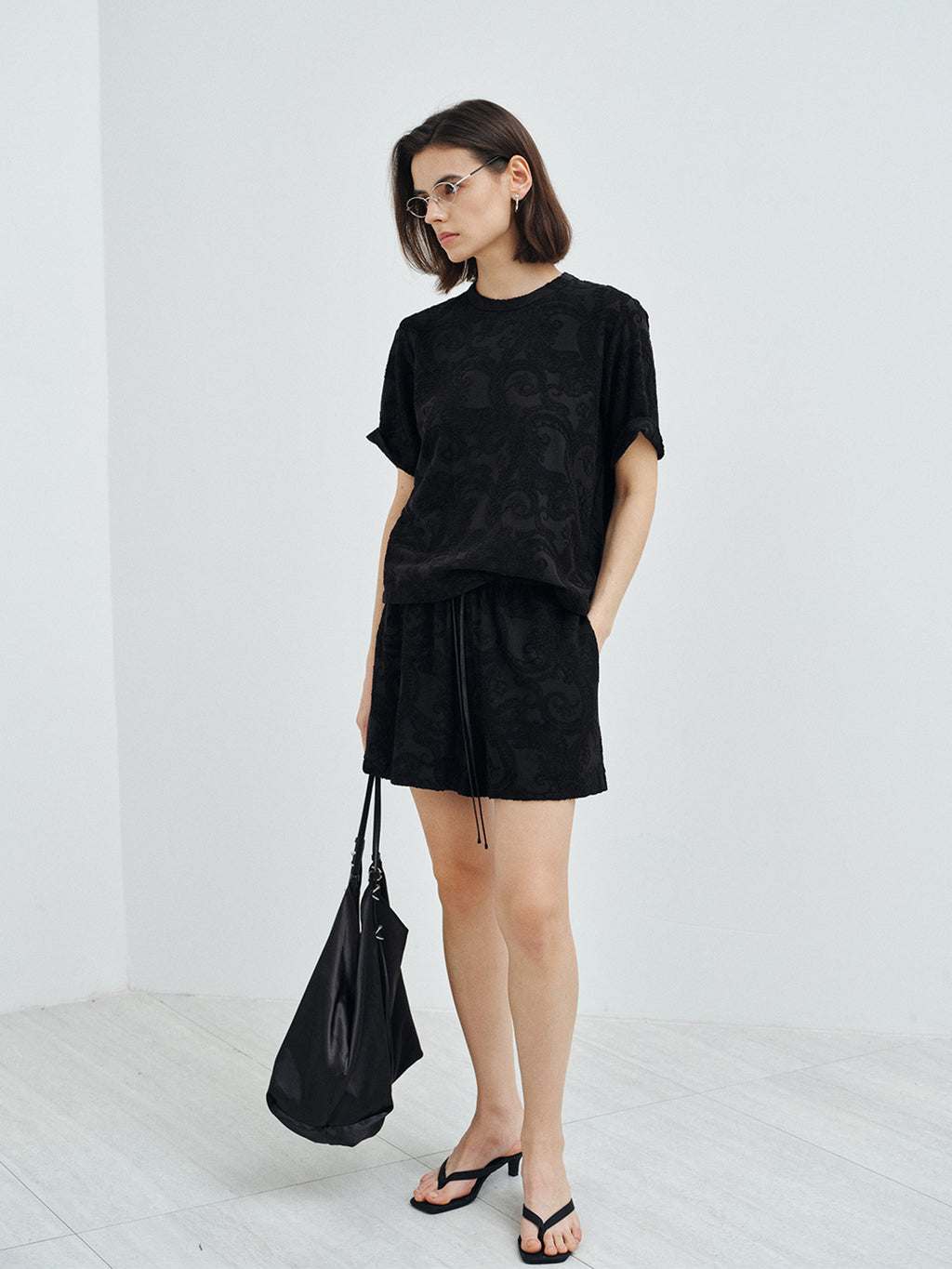 Relaxed Embroidered Drawstring Lounge Shorts