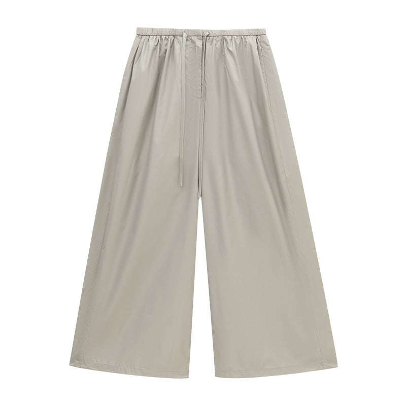 Fluid Viscose Wide-Leg Pants with Drawstring Hem