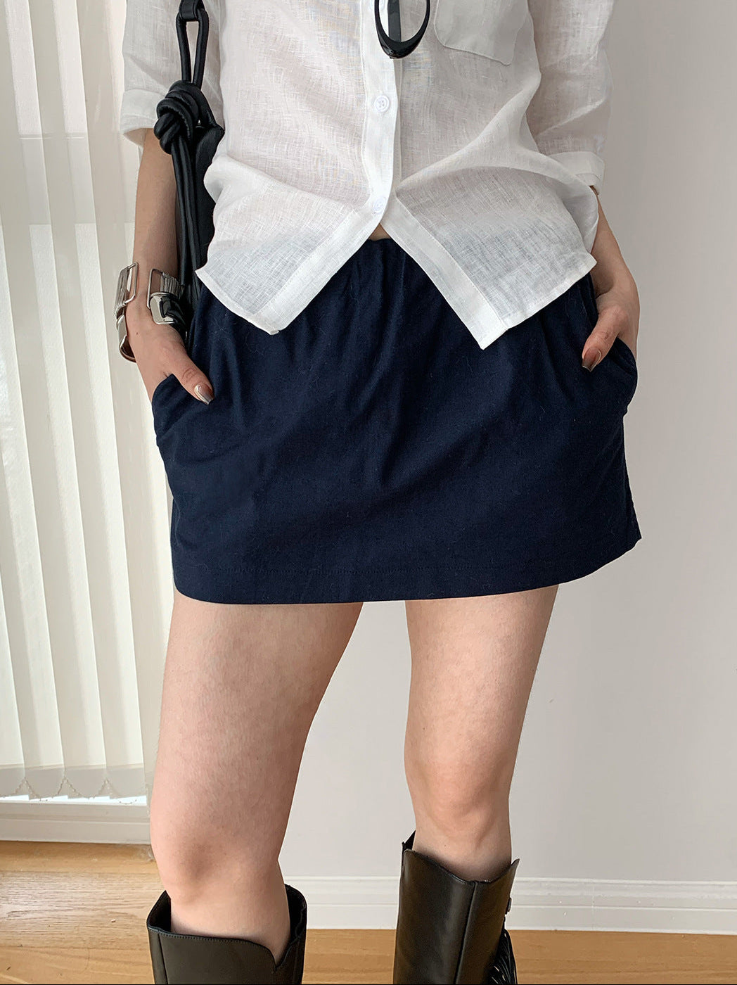 Cotton-linen A-line Short Skirt Pants