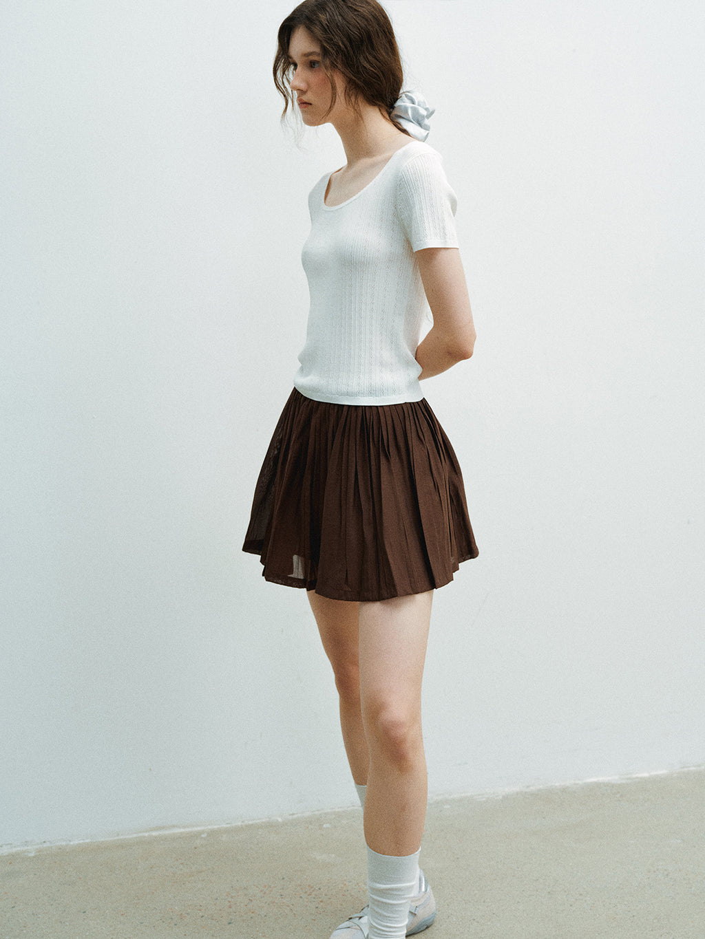 Elastic High Waist Pleated Mini Skirt