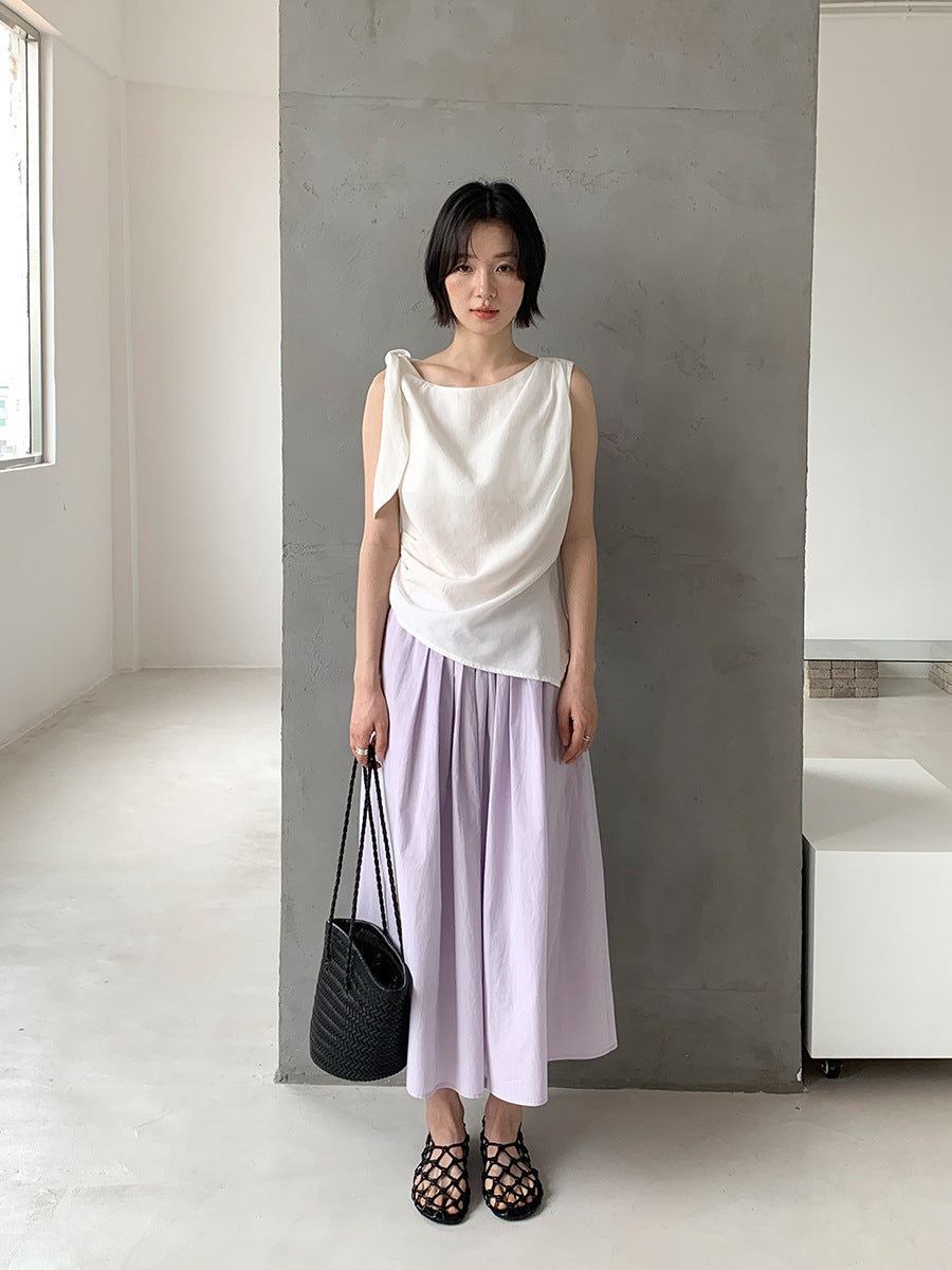Gathered Pleated A-Line Maxi Skirt