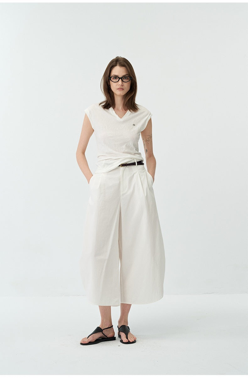 Minimalist Curved Pleated Lightweight Breathable Wide-leg Pants