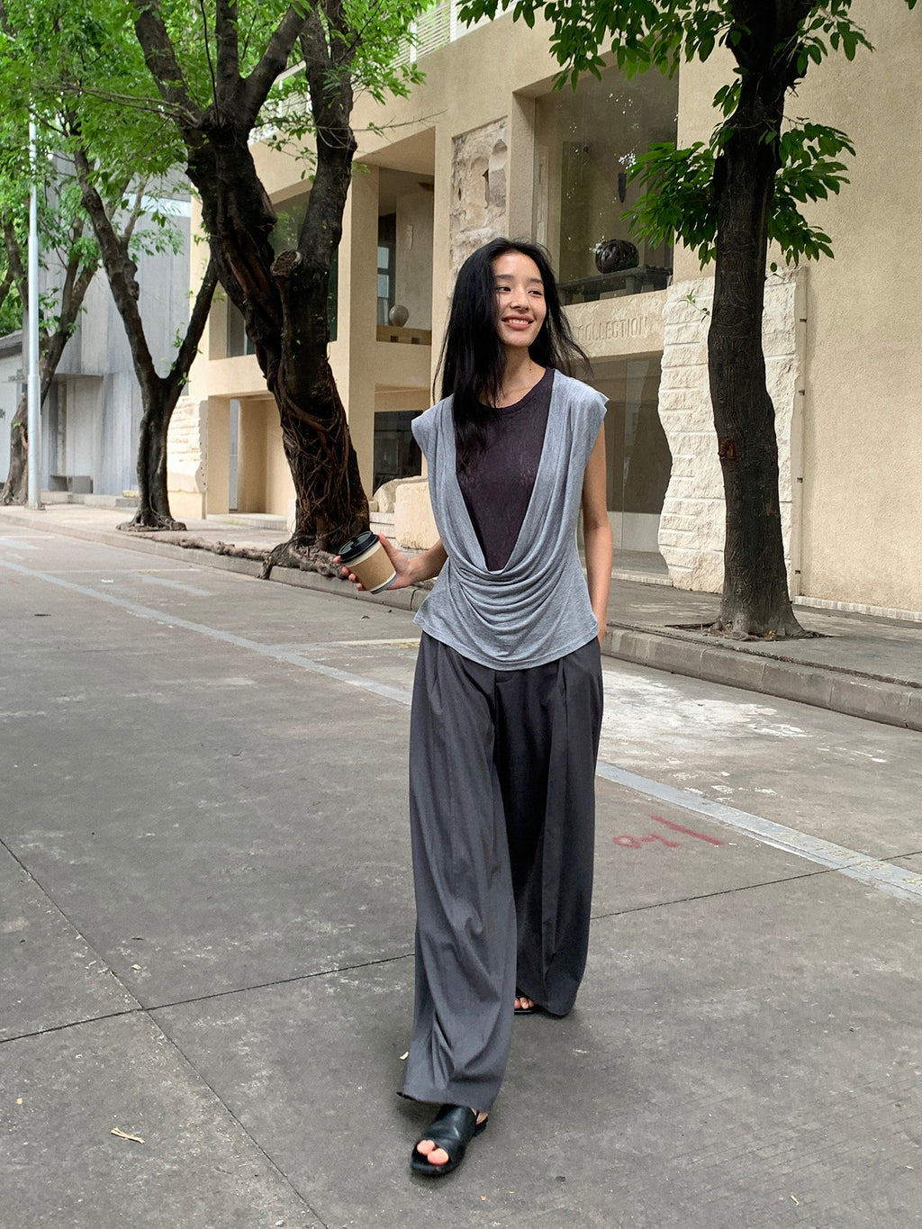 Linen Collar Colorblock Patchwork Fake Two-Piece Sleeveless Vest Top